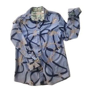 Tizzie Light Blue Equestrian Bridle Button Up Cotton Blend Long Sleeve Shirt M